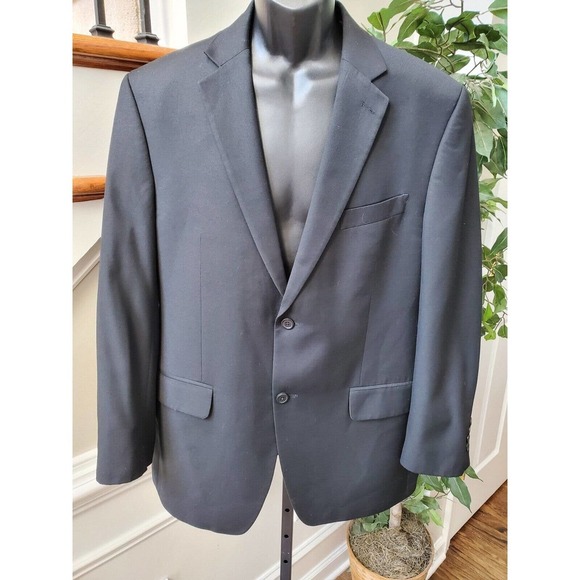 IZOD Men's Blue Polyester Single Breasted Two Buttons Fitted Jacket Blazer 42R - Picture 2 of 9